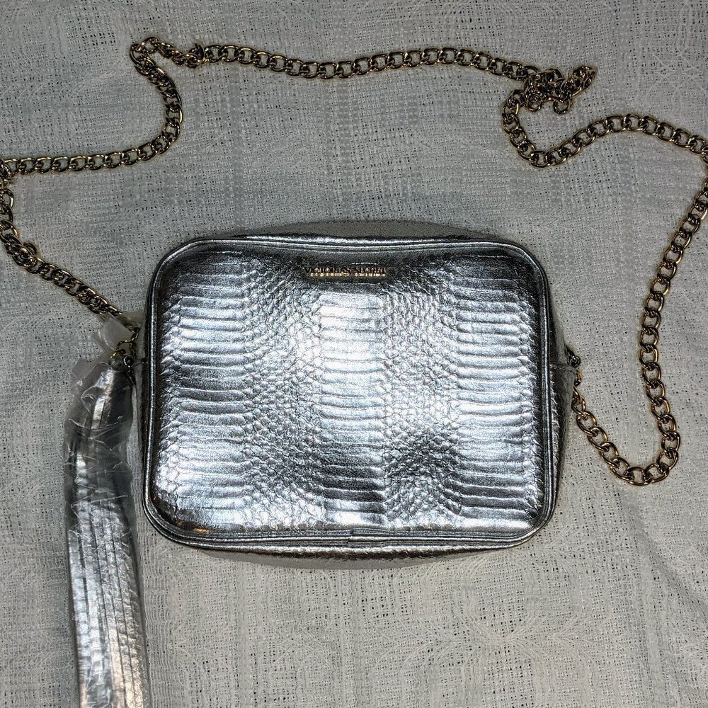 Victoria's Secret Silver Crossbody w Gold Chunky Chain Purse